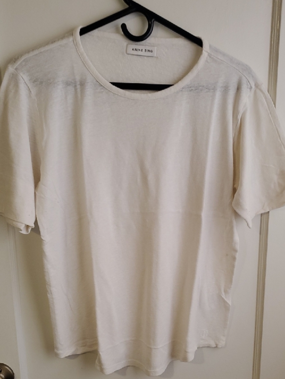 Anine Bing Cream Short Sleeve Crew Tee